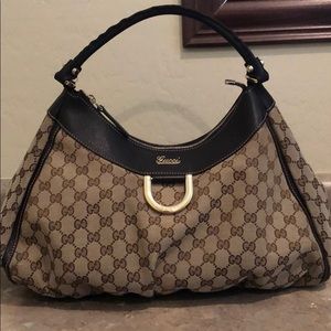 GUCCI Monogram Leather Straps Hobo Bag